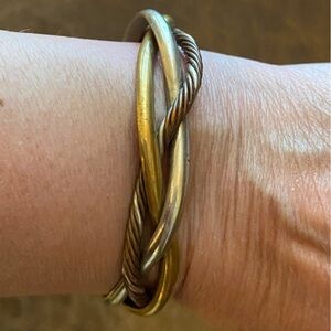 VINTAGE SIGNED RENEE LEPRE SILVER BRASS
COPPER BRACELET TWISTED CUFF